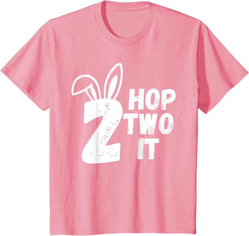 Hop Two It Easter Bunny Kids Funny 2nd Birthday Party T-Shirt in Pink