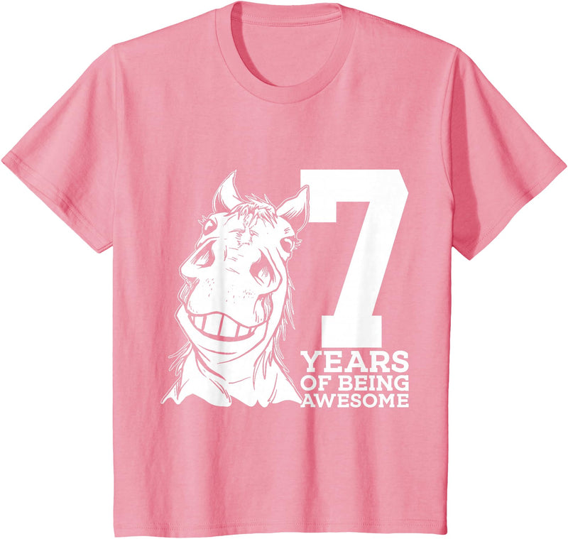 COOL HORSE DESIGNS AND OUTFITS Horse 7 YEARS OF BEING AWESOME RIDING 7TH BIRTHDAY T-Shirt - Pink