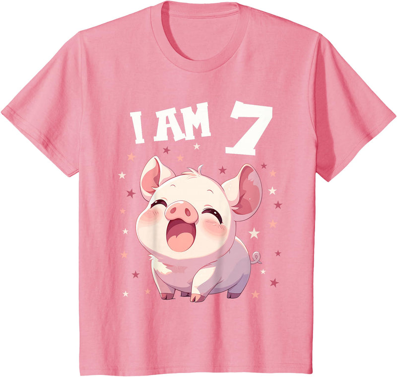 7 years old 7th birthday Pig Kids 7 Years old 7 birthday Pigs Boy Girl Pig T-Shirt - Pink