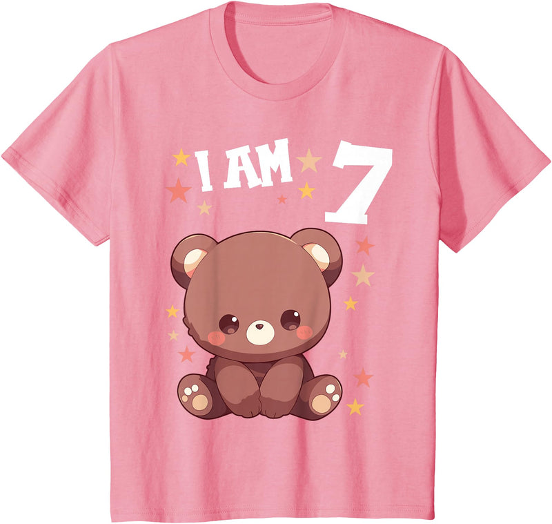 7 years old 7th birthday Bear Kids 7 Years old 7 birthday Bears Boy Girl Bear T-Shirt - Pink