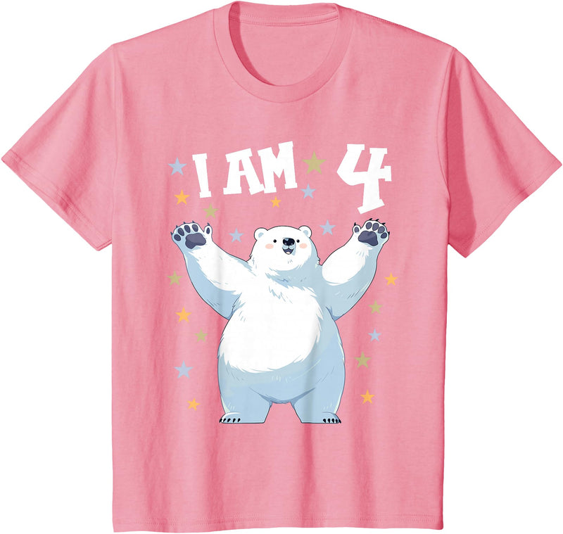 4 years old 4th birthday Polar Bear Kids 4 Years old 4 birthday Polar Bears Boy girl Polar Bear T-Shirt - Pink