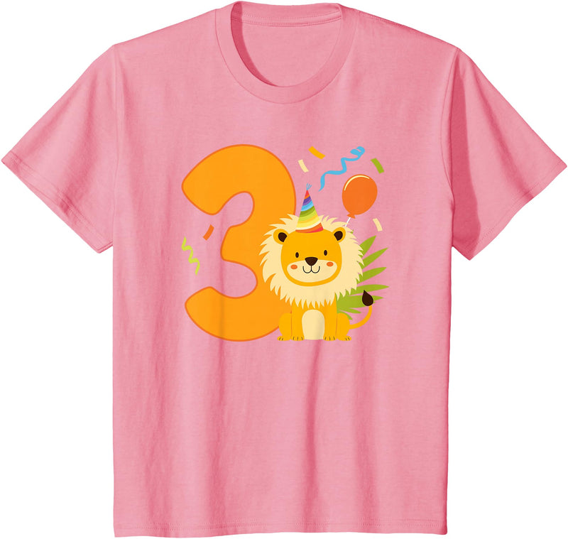 Three Year Old Lion Third Birthday Kids 3rd Lion Birthday Party 3 Year Old Lions Birthday T-Shirt - Pink