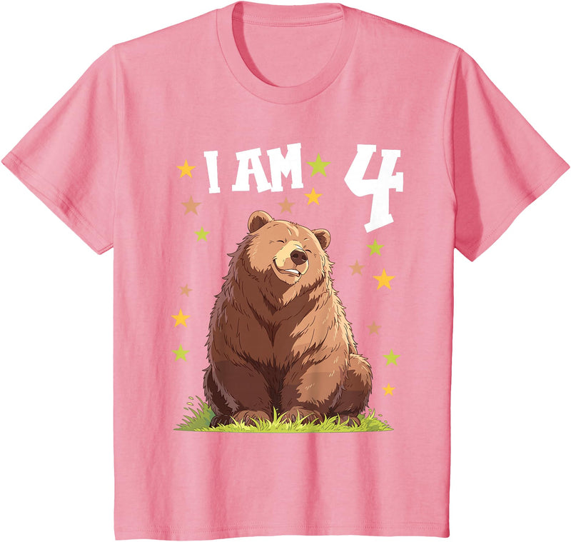 4 years old 4th birthday Bear Kids 4 Years old 4 birthday Bears Boy Girl Bear T-Shirt - Pink
