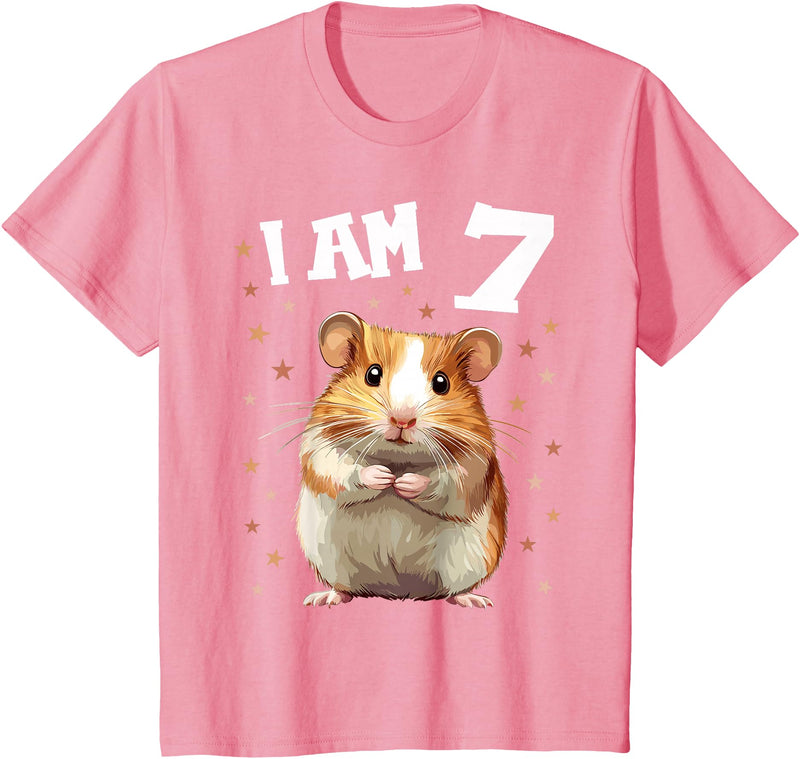 7 Years old 7 birthday Hamsters Boy Girl Hamster T-Shirt - Pink