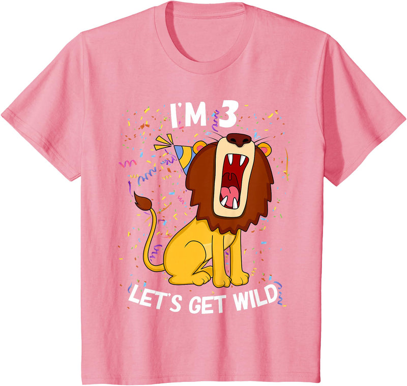 Safari Zoo Jungle Birhtday Gifts Outfits Kids 3 Year Old 3rd Birthday Party Lion T-Shirt - Pink