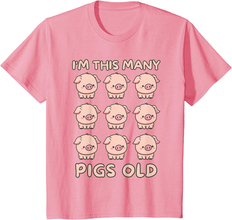 Pigs lover Birthday Gifts Toddler I'm This Many Pigs Old - 9th Birthday Pig 9 Years Old Bday T-Shirt - Pink