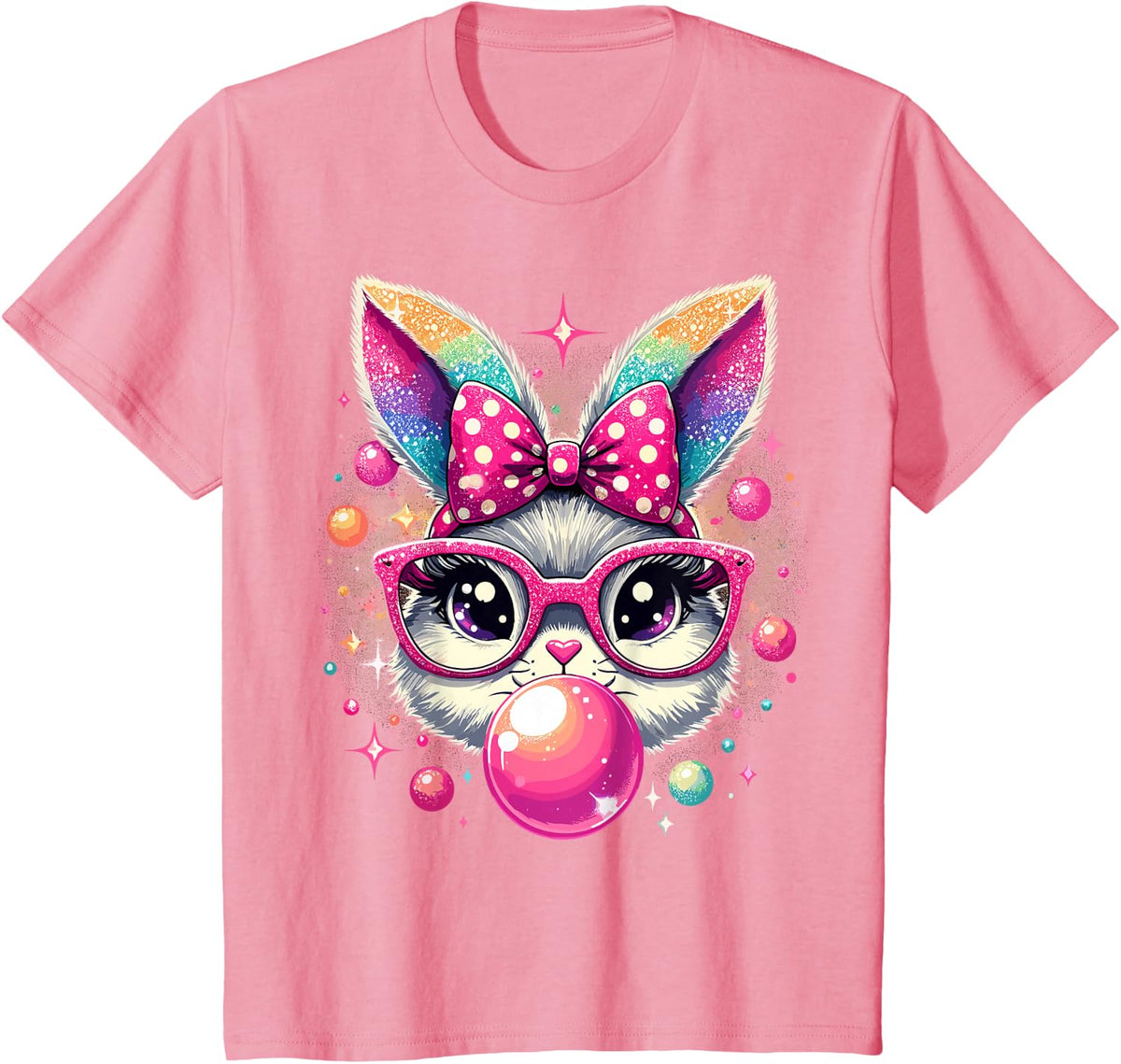 Happy Easter Bunny Tie Dye Coquette Bow Rabbit Face Easter T-Shirt - Pink