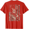 Fishing and Hunting Outdoors Designs Hunting and Fishing American Flag (Design on Front and Back) T-Shirt - size chart