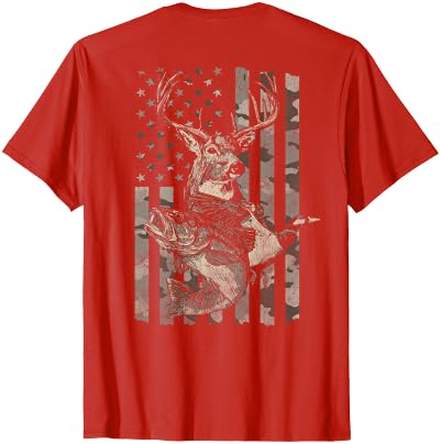 Fishing and Hunting Outdoors Designs Hunting and Fishing American Flag (Design on Front and Back) T-Shirt - size chart
