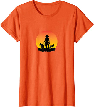 Horses Cowgirl T-Shirt - Orange