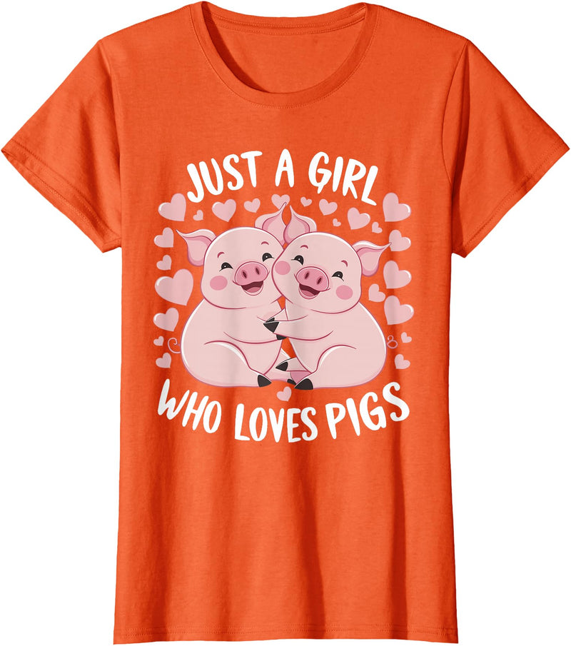 Pigs Lover for awesome Girls Just a Girl Who Loves Pigs Cute Pig T-Shirt - Orange