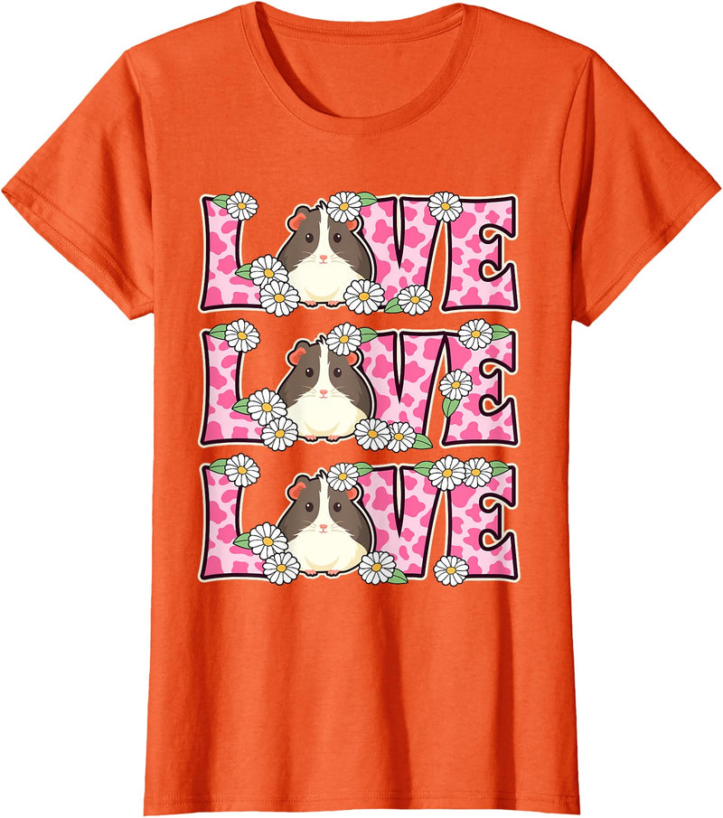Cute Cow Print Love Clothes For Women & Teen Girls Love Guinea Pig Lover Outfit Women Girl Kids Cute Guinea Pig T-Shirt - Orange