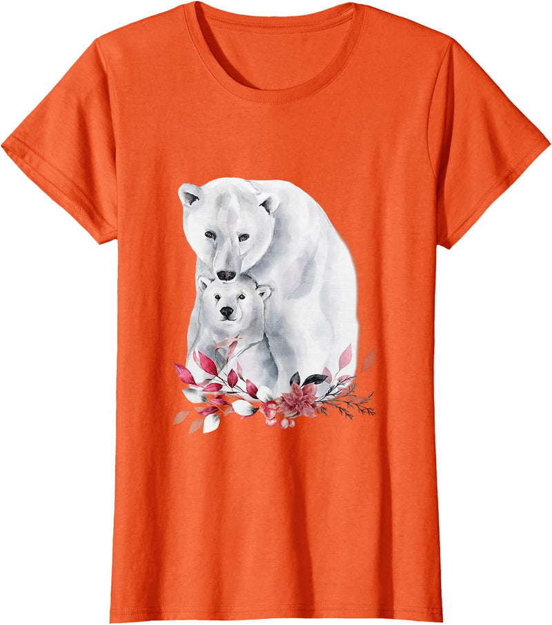 Mama Polar Bear and Baby Cub for Girls and Women T-Shirt - Orange