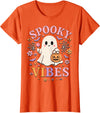 Girls Halloween Ghost Coquette Vibes Tees Spooky Vibes Cute Ghost Halloween for Girls Trick or Treat T-Shirt - Orange