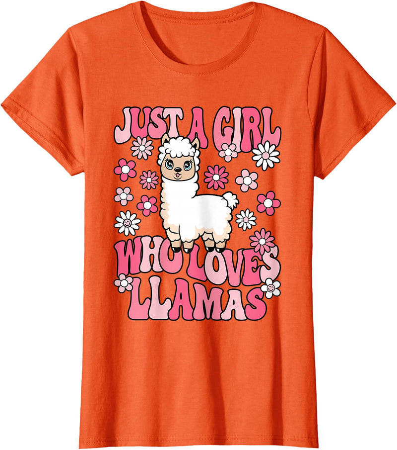 KATYLIN Just A Girl Who Loves Llamas Llama Lover Girls Kids T-Shirt - Orange