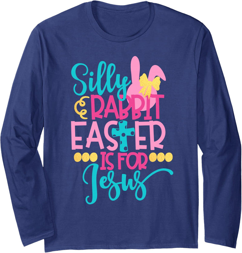 Rabbit Easter Bunny with Floppy Ear Gift for Easter Long Sleeve Shirt in Navy Blue