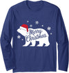 Polar Bear Animal Lover Xmas tee Polar Bear Animal Lover Xmas Santa Hat Polar Bear Christmas Long Sleeve T-Shirt - Navy Blue