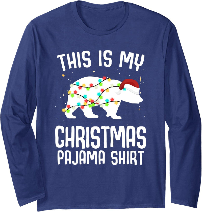 Funny Polar Bears Family Matching Wear Tees Polar Bear Christmas Pajama Santa Bear Lover Long Sleeve T-Shirt - Navy Blue