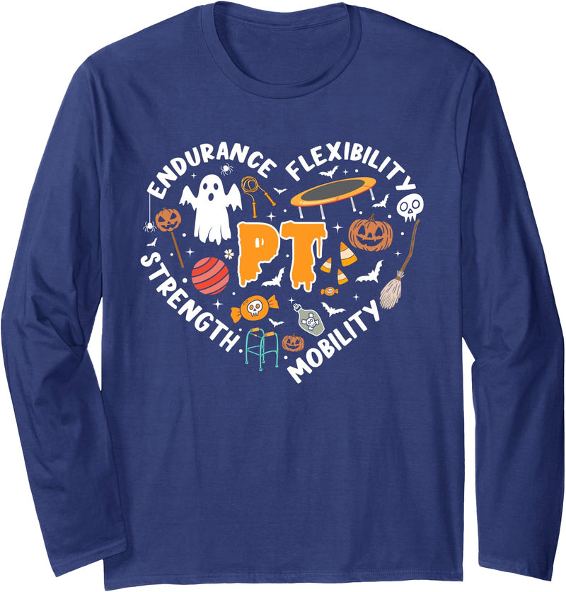 Physical Therapy design Physical Therapist pt halloween physical therapy spooky Long Sleeve T-Shirt - Navy Blue