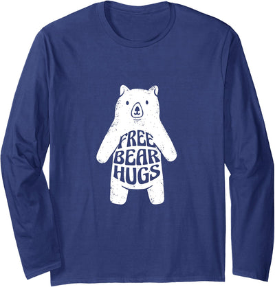 Funny Hugs for Free / Hugger Bear Gifts & Apparel Free Bear Hugs / Cute White Hand-Drawn Polar Bear Hug Long Sleeve T-Shirt