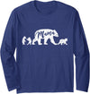 Papa & Mama Bear Shirts Mama Bear Long Sleeve T-Shirt with Three Cute Bear Cubs - Navy Blue
