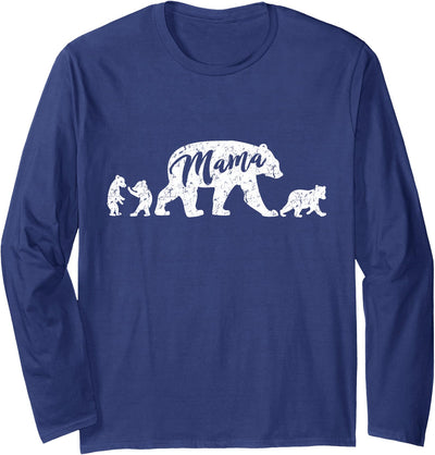Mama Bear Long Sleeve T-Shirt with Three Cute Bear Cubs