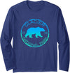 Pine Hill Goods Glacier National Park Grizzly Bear Design Graphic Souvenir Long Sleeve T-Shirt - Navy Blue