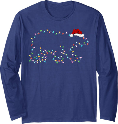 Xmas Lighting Polar Bear Christmas Gifts Polar Bear Xmas Lighting Santa Hat Polar Bear Christmas Long Sleeve T-Shirt