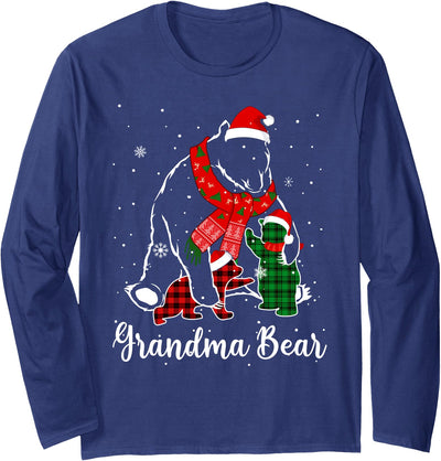 Funny Green Red Plaid Grandma Bear Matching Pajama Family Long Sleeve Shirt