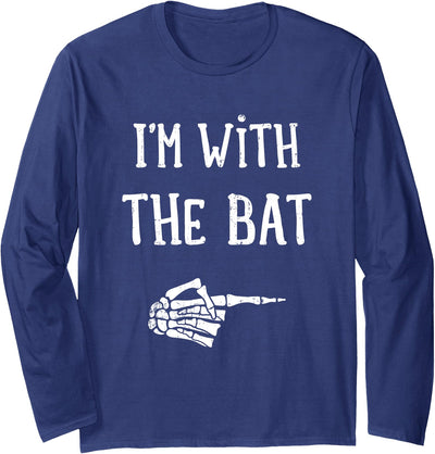 Bat costume halloween I'm with the bat funny matching couple costume halloween Long Sleeve T-Shirt