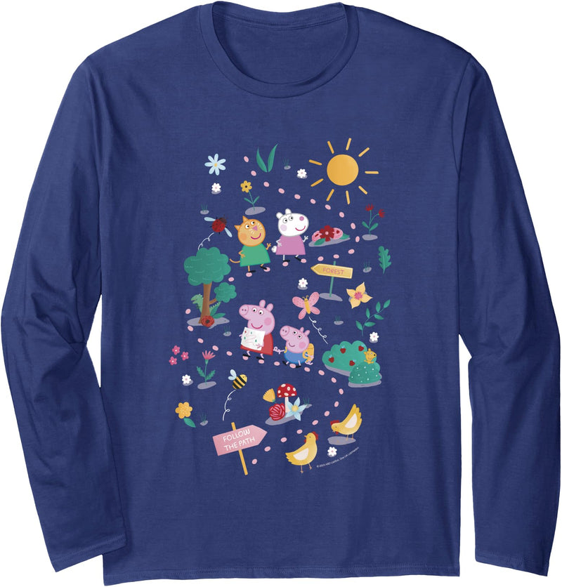 Peppa Pig Follow The Path To The Forest Group Shot Long Sleeve T-Shirt - Navy Blue