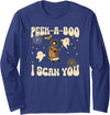 Funny Spooky Halloween Ghost Peek-A-Boo I Scan You, Ultrasound Halloween Long Sleeve T-Shirt - Navy Blue