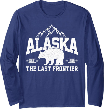 Alaska The Last Frontier EST 1959 Grizzly Bear Mountains Long Sleeve Shirt