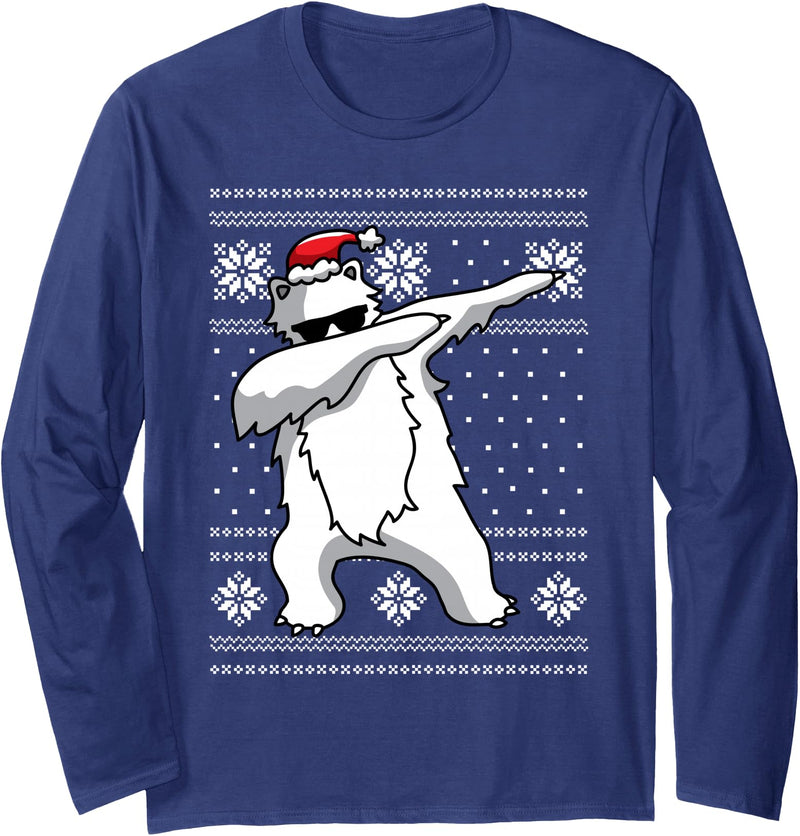 Funny Christmas Dabbing Shirts Santa Apparel Gift Dabbing Polar Bear T-Shirt Funny Christmas Dancing Gift Long Sleeve T-Shirt - Navy Blue