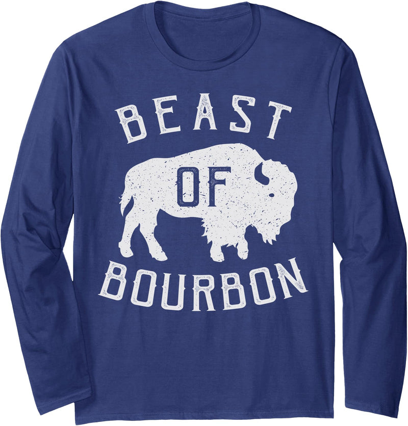 Drinking Fun designs - Big Ray Designs Beast of Bourbon Drinking Whiskey design Bison Buffalo Party Long Sleeve T-Shirt -