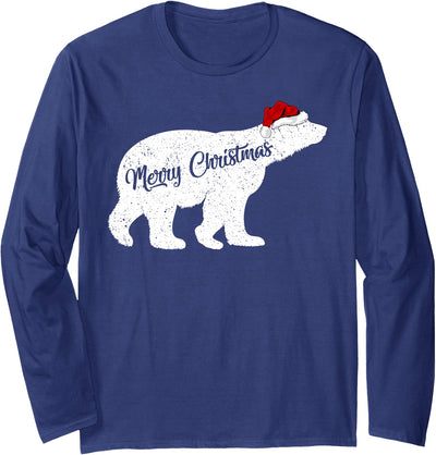 Matching Santa Polar Bear Christmas Gifts Polar Bear Animal Lover Xmas Santa Hat Polar Bear Christmas Long Sleeve T-Shirt