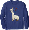 Llama Alpaca Gifts By Skizzenmonster Fancy Cartoon Llama with Hearts | I Love Llama & Alpaca Long Sleeve T-Shirt - Navy Blue