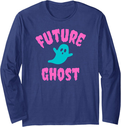 Ghost Halloween Pink Goth Spooky Gothic Future Ghost Spooky Halloween Pink and Blue Funny Aesthetic Long Sleeve T-Shirt