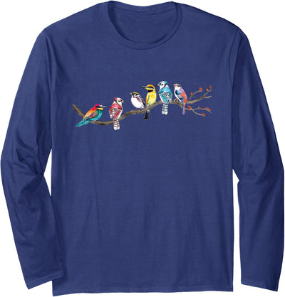 Birding & Bird Lover Shirts Birds On A Branch - Birding Bird Watching Bird Watcher Long Sleeve T-Shirt