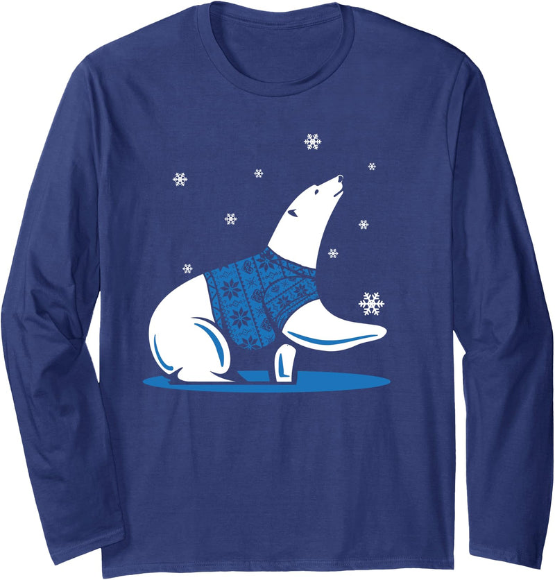 Cute Polar Bear Animal T-Shirts Long Sleeve Polar Bear Shirt - Navy Blue