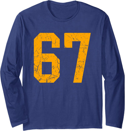 Orange Number 67 Jersey Player Fan Gifts Distressed Orange Number 67 Jersey Player Uniform #67 Long Sleeve T-Shirt