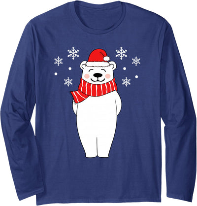 Christmas Polar Bear Shirt For Family Adults Kids Polar Bear Christmas Pajamas Family Polar Bear In Santa Hat Long Sleeve T-Shirt