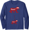 Women's Christmas Funny Cute Pregnancy Apparel Christmas Plaid Bear Mama Baby Polar Pregnancy Announcement Long Sleeve T-Shirt - Navy Blue