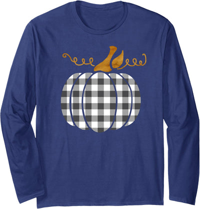 Buffalo Plaid Pattern Thanksgiving Pumpkin Black White Cute T-Shirt