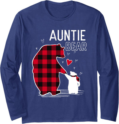 Auntie Bear Christmas Pajama Red Buffalo Plaid Long Sleeve Shirt