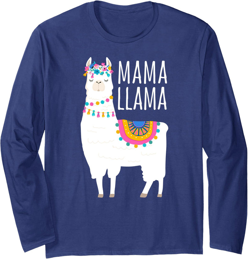 Mama Llama Lover Gifts by Memme Mama Llama Shirt for Women Long Sleeve T-Shirt - Navy Blue