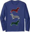 Merry Christmas Holiday Dachshund Dog Wiener Dachshund Dog Merry Christmas Buffalo Plaid Gift Long Sleeve T-Shirt - Navy Blue
