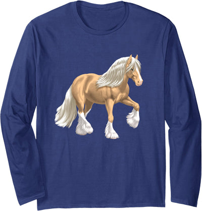 Gypsy Horse Art by CSForest Palomino Gypsy Vanner Irish Cob Draft Horse Long Sleeve T-Shirt