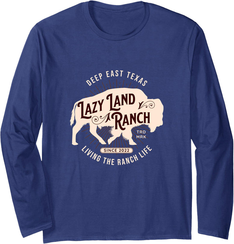 The Jackalope Lazy Land Ranch Buffalo Long Sleeve T-Shirt - Navy Blue