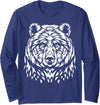 Tribal bear Shirts Tribal Ink white bear face Long Sleeve T-Shirt - Navy Blue